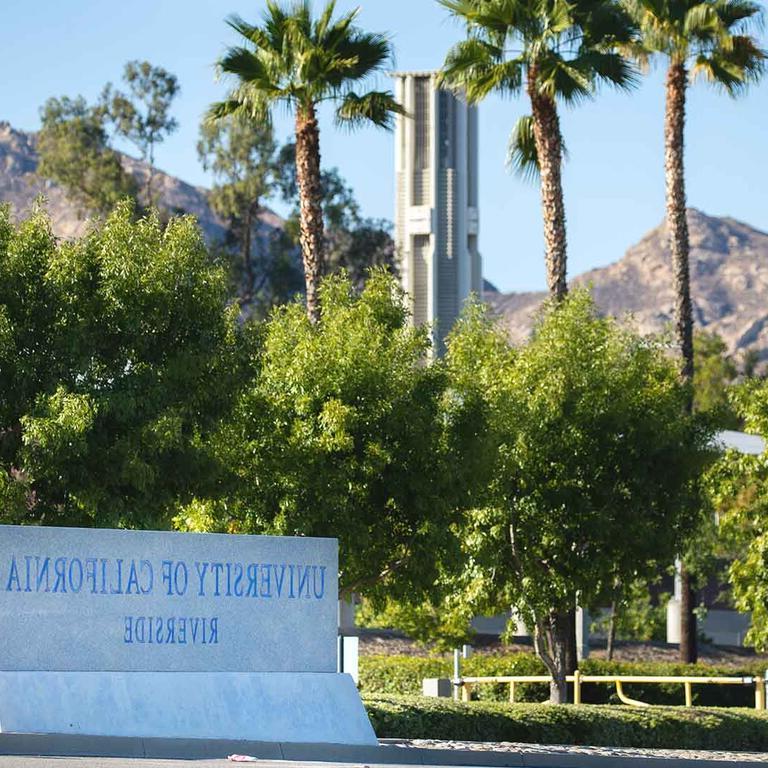 UCR campus entrances with the University concrete signage.